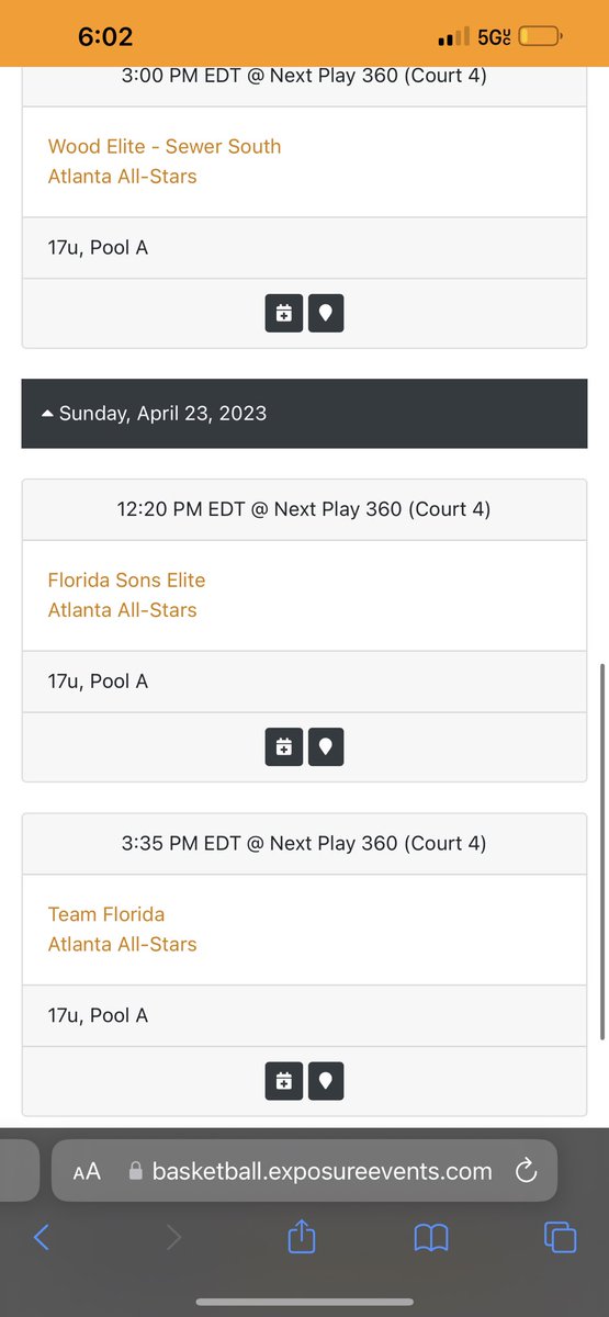 My live period schedule for April 22 - 23rd (Atlanta allstars)