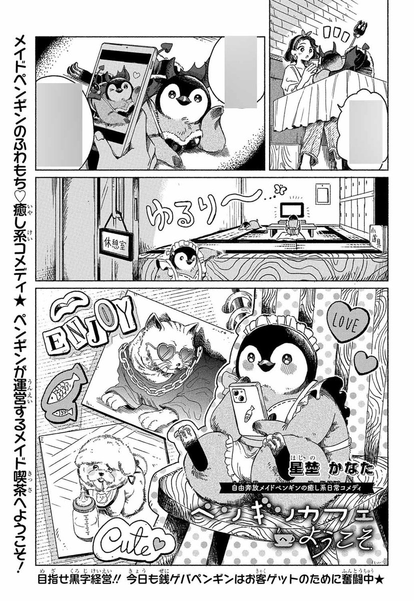 【#花とゆめ 10・11合併号好評発売中!】
ショート
「#ペンギンカフェへようこそ」#星埜かなた

メイドペンギンのふわもち♥癒し系コメディ★
ペンギンが運営するメイド喫茶へようこそ!

目指せ黒字経営🎉
今日も銭ゲバペンギンはお客ゲットのために奮闘中♥ 
