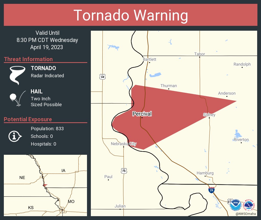 NWS Tornado on Twitter "Tornado Warning continues for Percival IA