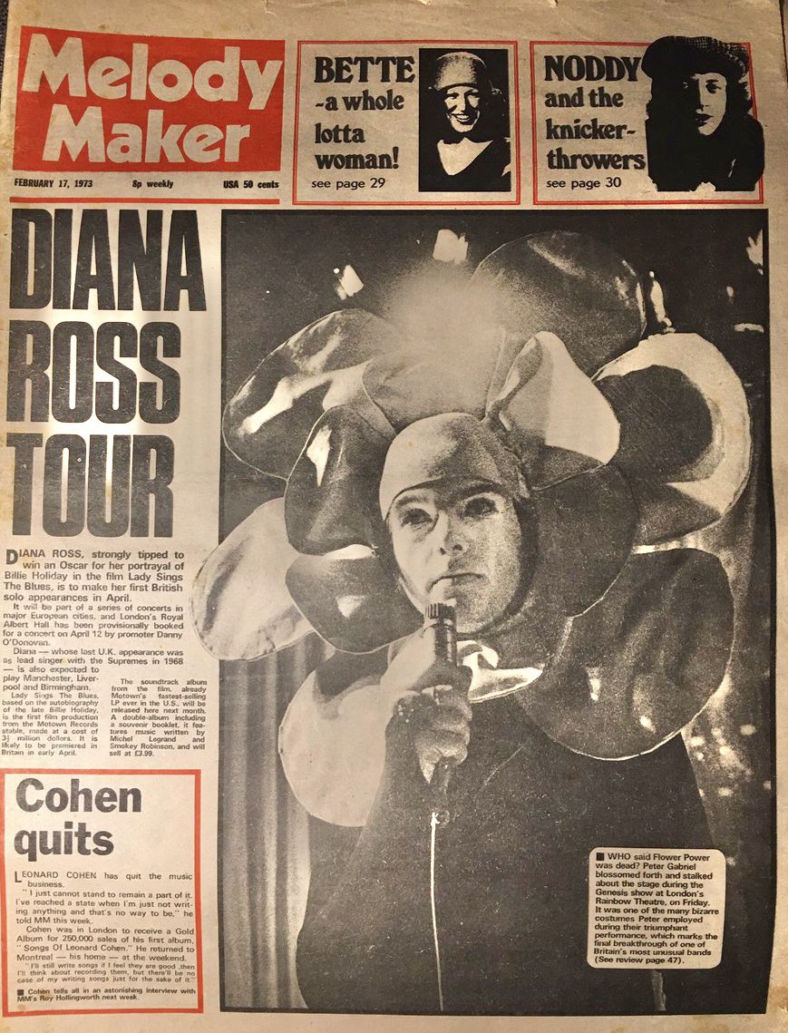 Genesis on the cover of Melody Maker, February 1973.