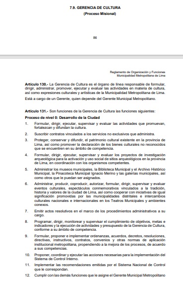 VigilaPE's tweet photo. #CulturaEnPeligro Este es el NUEVO ROF de la Gerencia de Cultura, gracias a #MiguelMolinari, que USURPA FUNCIONES de "Gerente fantasma, y #BryanGutierrez "Gerente con resolución" que no cuenta con EXPERIENCIA, TRAYECTORIA NI APORTE en el sector cultura. ¡Lima, potencia mundial! https://t.co/wcFqwh12Eb
