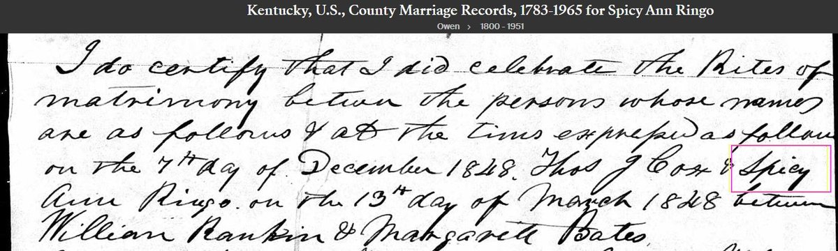 dmshearon's tweet photo. My favorite name found this week during #genealogy research: Spicy Ann Ringo. https://t.co/qbdMXElzmi
