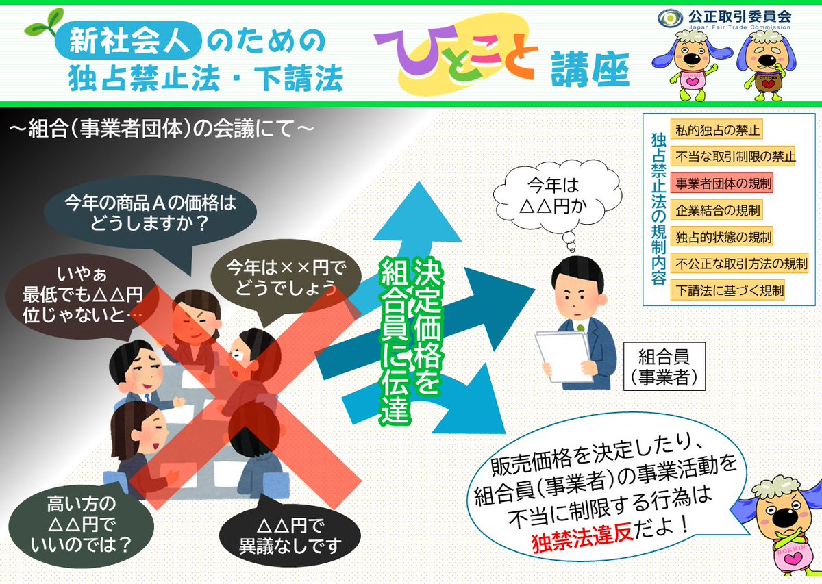 独占禁止法 2023ひとこと講座 11 独禁法】 <事業者団体> 独占禁止法は、○○組合