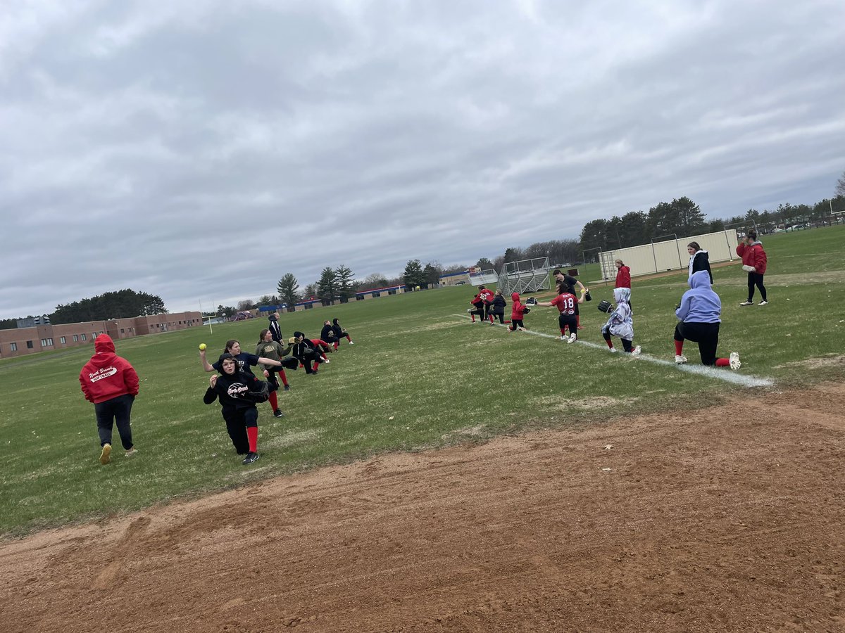CoachCrudo's tweet photo. High school softball came and ran middle school practice today. BUILD. Players turned coaches. Fun to see everyone working hard even in the cold! #1Program https://t.co/6jxQEETnyZ