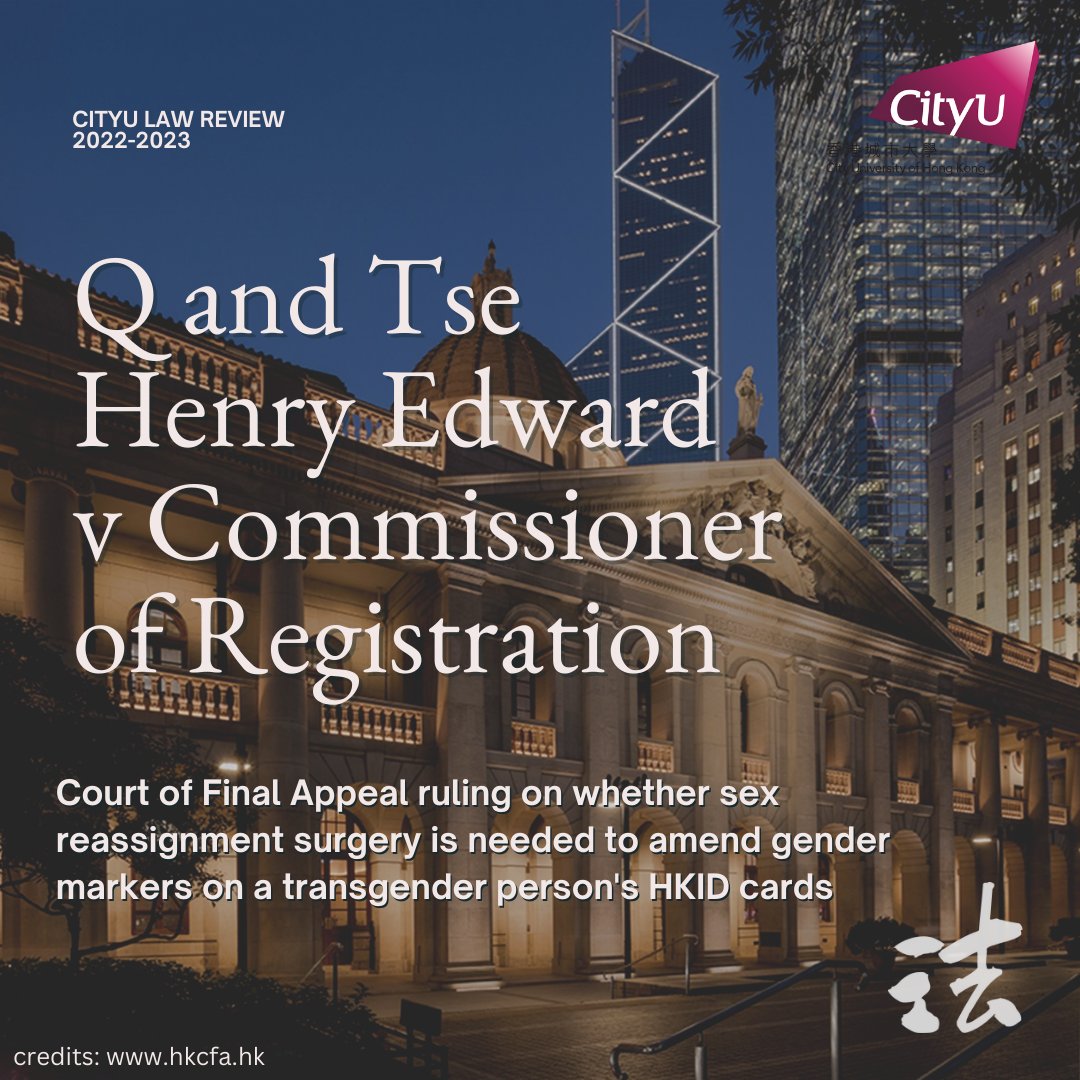 CityUHKLR's tweet photo. The appellants, Q and Henry Tse, applied to amend the gender markers on their HKID cards but were rejected due to not undergoing sex reassignment surgery, as required by immigration policy guidelines. https://t.co/aN2qa53zKz