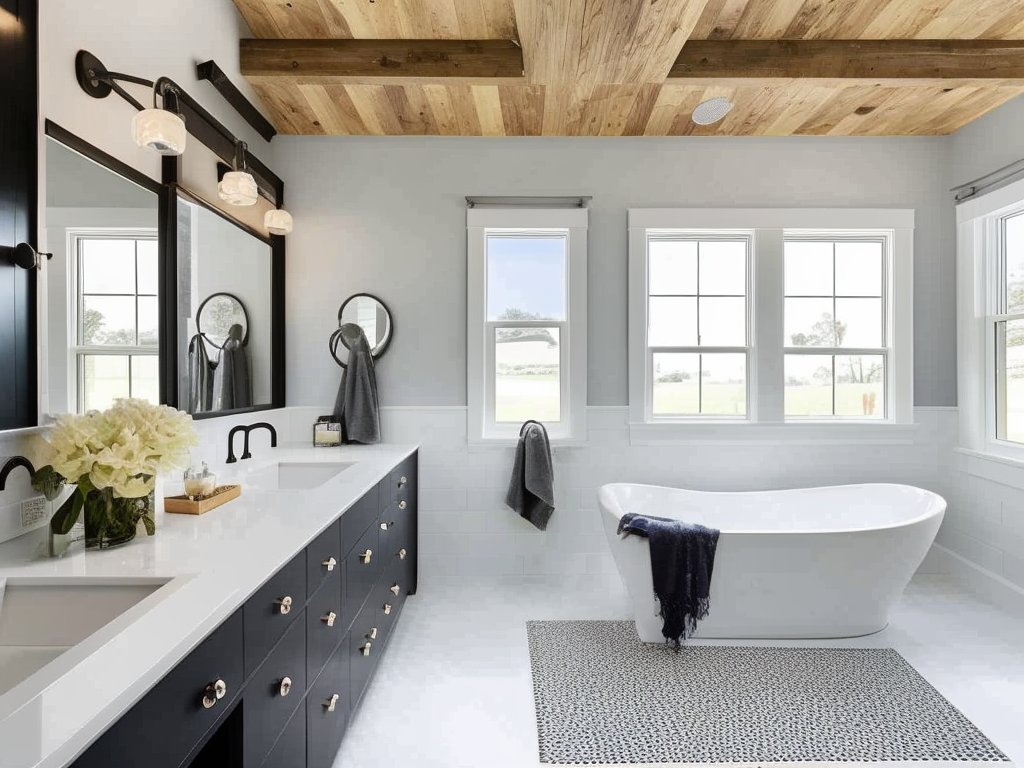 DecorousApp's tweet image. We know creating a dream #bathroom modern farmhouse can feel overwhelming, but remember: start with the big elements & work your way out using details to bring it to life! #InteriorDesign #DesignHelp #HomeDecor