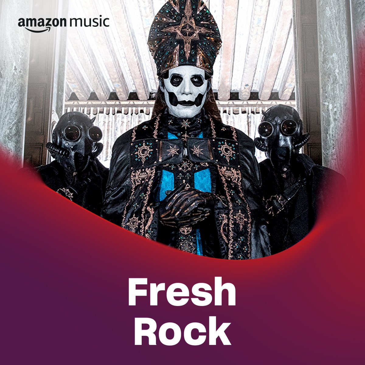 thebandGHOST's tweet photo. [MESSAGE FROM THE CLERGY] 

We wish to inform you Ghost is on the cover of @amazonmusic's Fresh Rock &amp; Rocking Alternative playlists. Thank you for your support. Listen to "Jesus He Knows Me" here:
https://t.co/R3nTeZwTEK
https://t.co/u7ujhaiLsA https://t.co/VYAYGTddC7