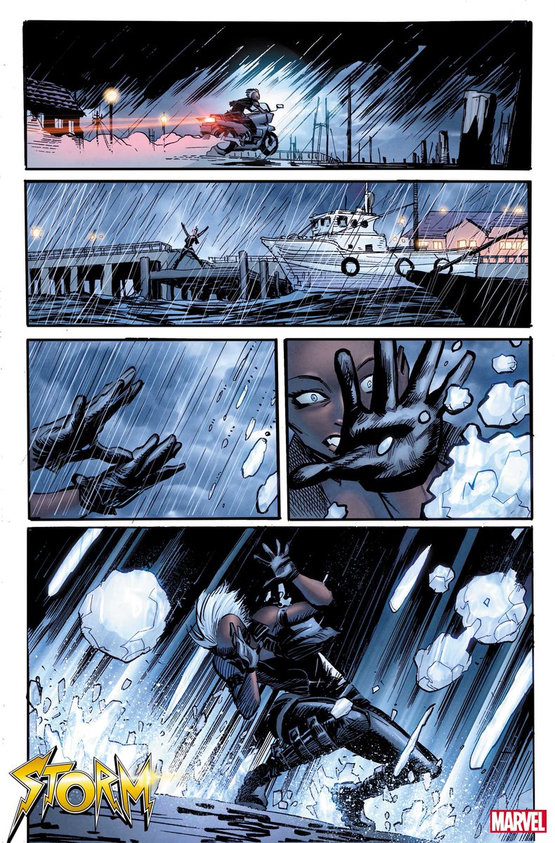 Marvel's tweet photo. Ororo and the X-Men's dream day by the sea turns into an underwater nightmare. 🌊 Get your first look at 'Storm' #1, on sale May 24: https://t.co/OsJA12aU1y [2/2] https://t.co/AnFkaQlML9