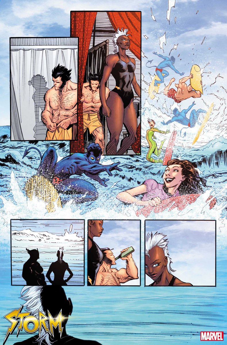 Marvel's tweet photo. Ororo and the X-Men's dream day by the sea turns into an underwater nightmare. 🌊 Get your first look at 'Storm' #1, on sale May 24: https://t.co/OsJA12aU1y [2/2] https://t.co/AnFkaQlML9