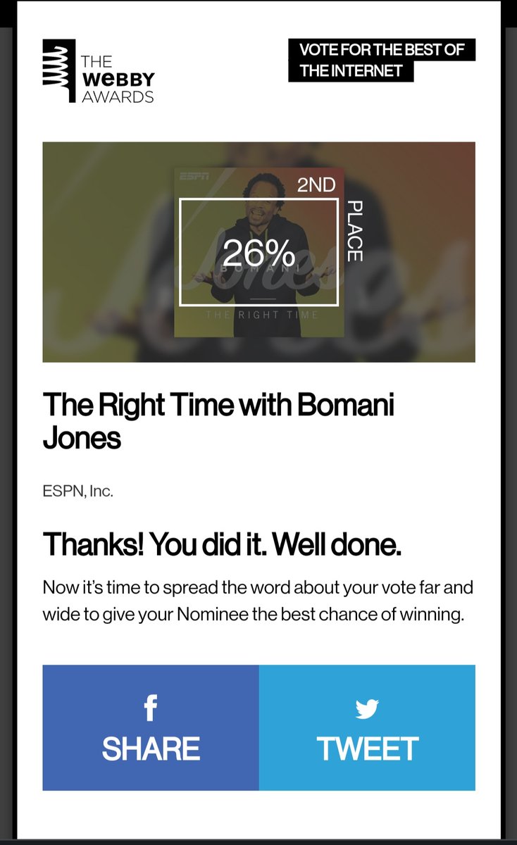 lordsunborn's tweet image. Go out to the Webby Awards site and vote for #TheRightTime with .@bomani_jones