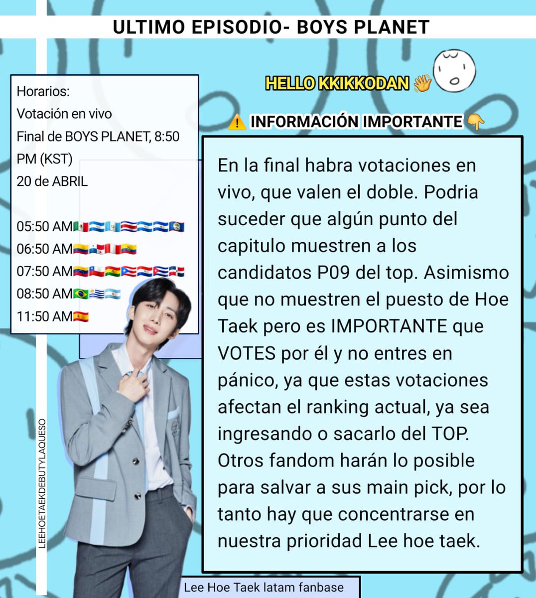 leader_hui99's tweet photo. D-DAY!!

RECOMENDACIONES Y HORARIOS para la final👇
@boysplanetchart @_mnetboysplanet @CUBE_PTG @HoetaekBrasil #LEEHOETAEK #HUI #BOYSPLANET https://t.co/NSxmFuCztJ