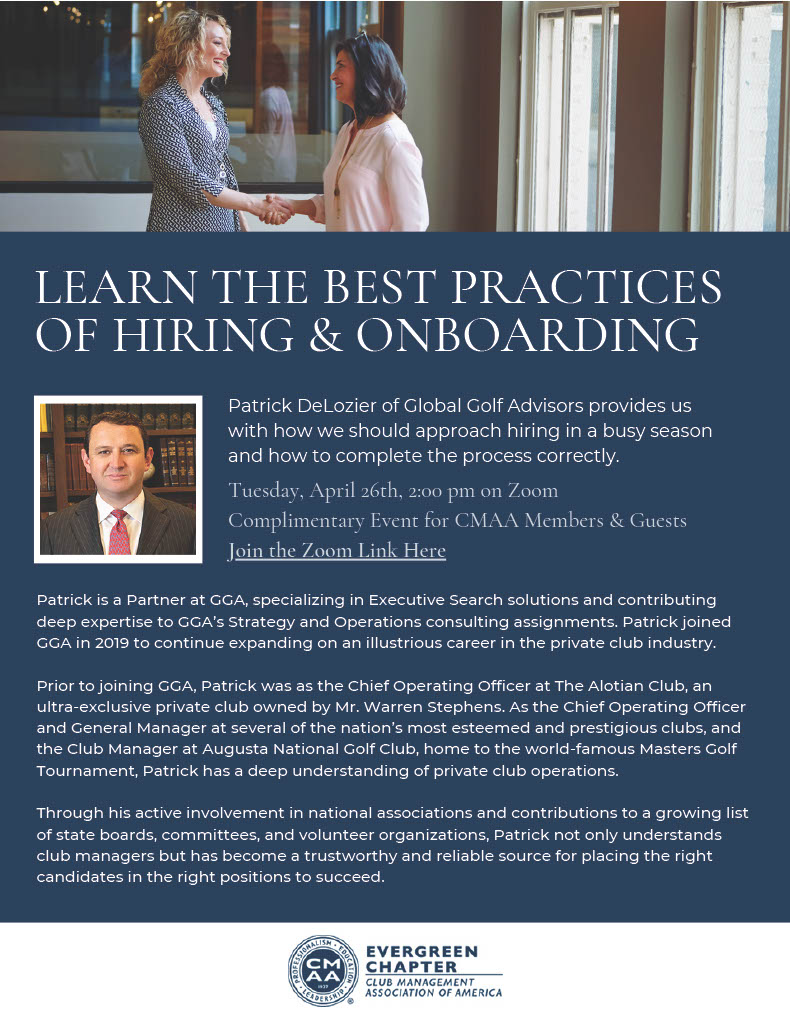 EGCMAA's tweet photo. Rescheduled!  Patrick DeLozier on Hiring and Onboarding on 4/26 at 2pm!  #evergreencmaa https://t.co/IkmsckrOPt