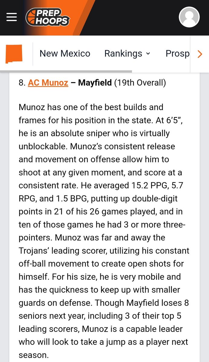acmunoz21's tweet photo. Appreciate @PrepHoops_NM for the kind words. We are just getting started.
@D1NewMexico @MayfieldBKB
#SeniorSeasonLoading https://t.co/FntLNJpQwS