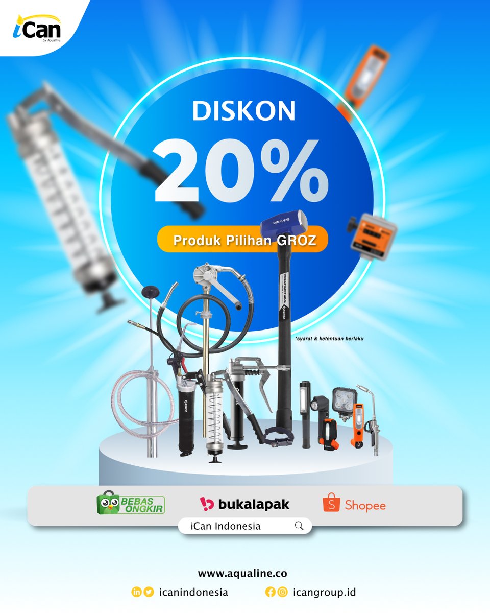 icanindonesia's tweet image. Dapatkan Promo Spesial Lebaran
nikmati produk berkualitas dengan harga terjangkau !
Beli Produk pilihan dari GROZ diskon hingga 20%

Dapatkan sekarang juga!

#Groz #Greasebucket #grease #produkgreasing #greasegun #icanindonesia #discountramadhan #ramadhansale #perkakas #alatberat