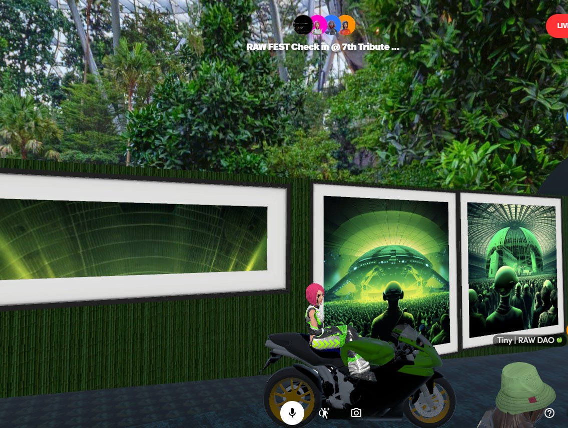 YolantisETH's tweet photo. I enjoyed the panel! Here is a screenshot of my avatar in @the_RAW_DAO Spatial metaverse. Green theme! #rawfest https://t.co/7uuZsyzCgU