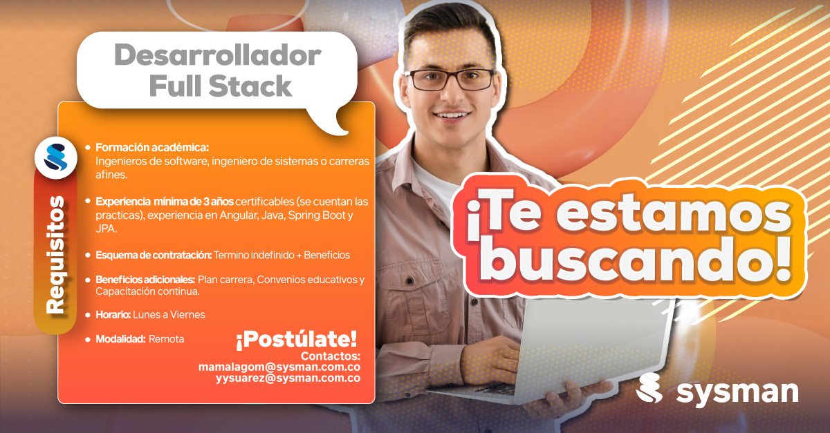 Sysman_Software's tweet photo. ¿Deseas iniciar tu profesión como desarrollador full stack? En Sysman lo puedes realizar, ¡postúlate! 🎉 

#desarrollador #full #stack #convocatorias #TrabajoSiHay #Postulate #sysmanweb #tecnologia #nuevosempleos #convocatoriasabiertas #ERP https://t.co/PfR0hP5Ivk