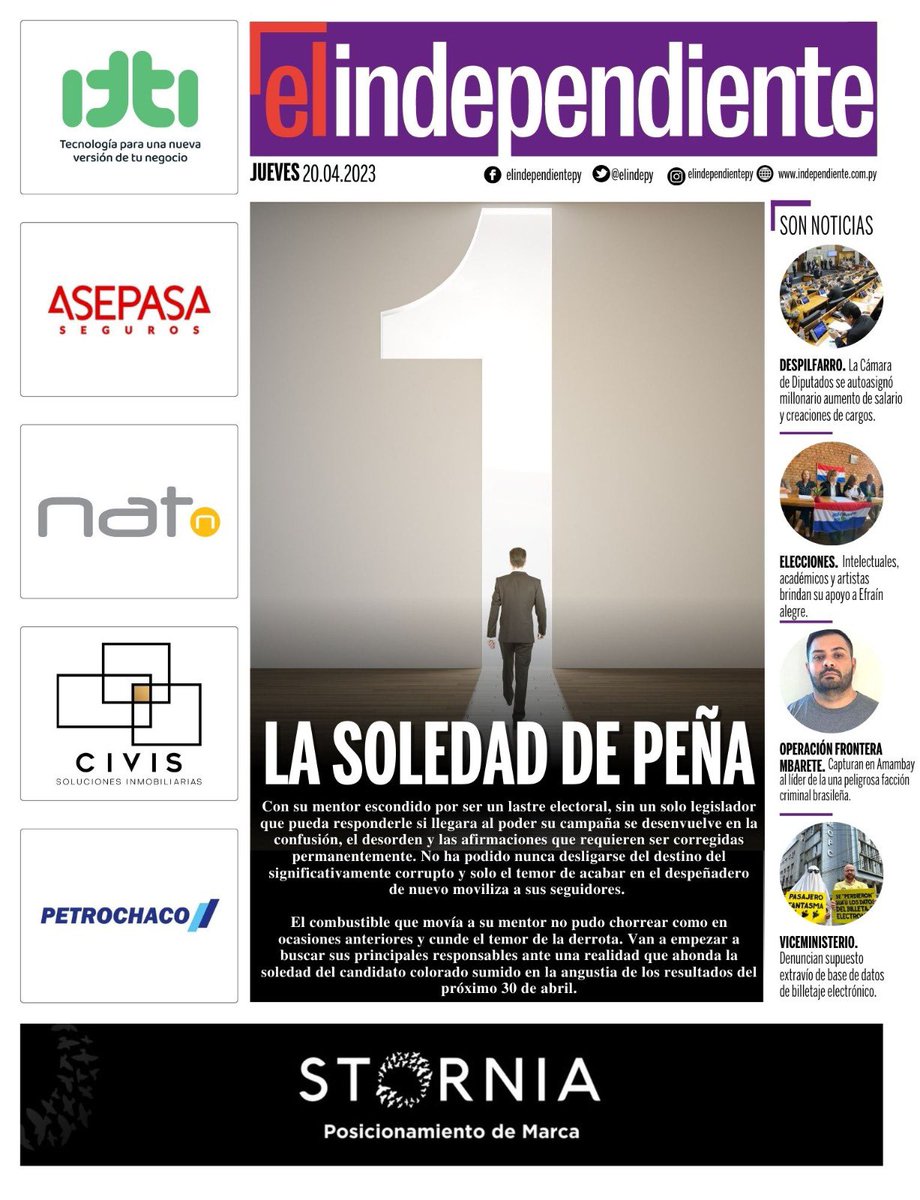 esampras's tweet photo. Portadas principales de @5diasPY #5díasX y @elindepy 20.04.2023 https://t.co/8nhW3XXECQ