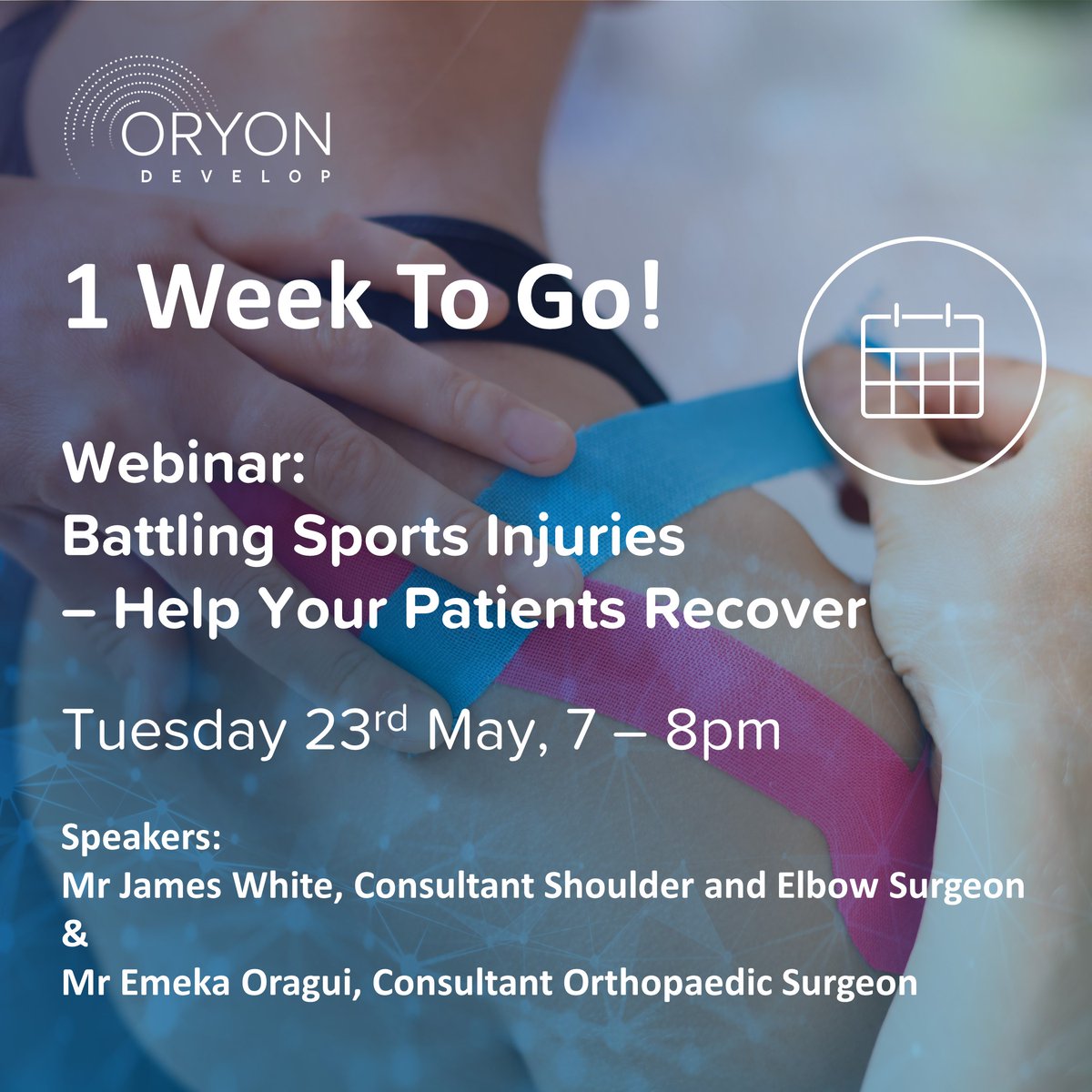 Next week, Mr James White and Mr <a href="/EmekaOragui1/">Emeka Oragui</a> will be joining us for our webinar "Battling Sports Injuries – Help Your Patients Recover".

Don't miss this chance to learn from two of the most respected experts in the field of orthopaedics: oryon.co.uk/develop/course…