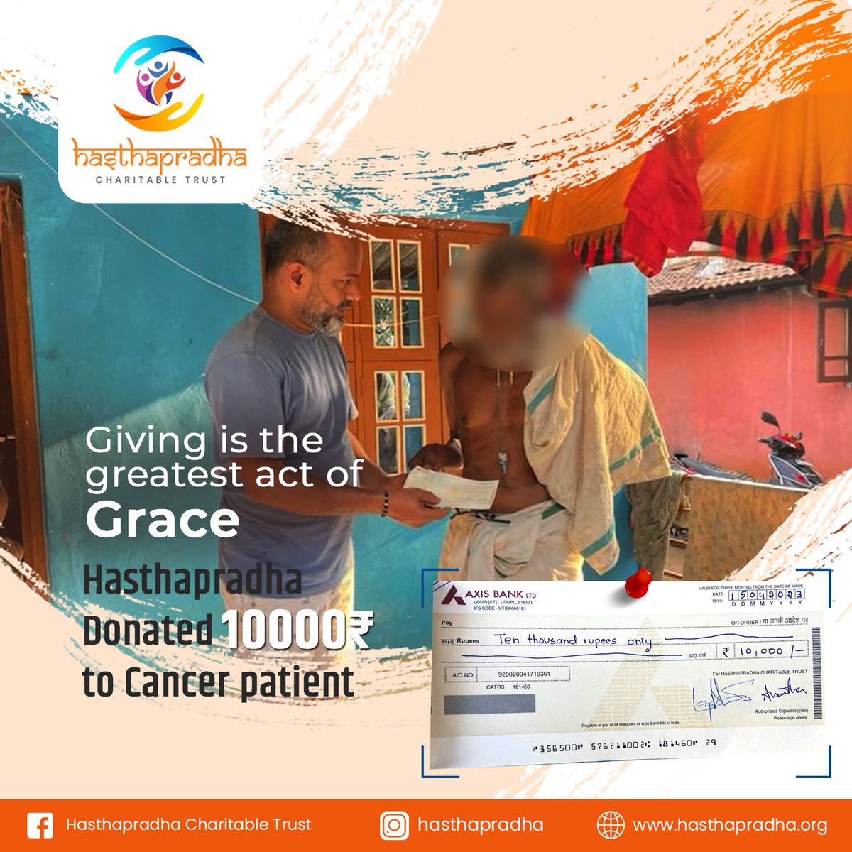 ಗಂಟಲು ಕ್ಯಾನ್ಸರ್ ನಿಂದ ಬಳಲುತ್ತಿರುವ ಕಾಪು ತಾಲ್ಲೂಕಿನ ವ್ಯಕ್ತಿಯೋರ್ವರ ಚಿಕಿತ್ಸೆಗೆ ಹಸ್ತಪ್ರದ ಚಾರಿಟೇಬಲ್ ಟ್ರಸ್ಟ್ ವತಿಯಿಂದ ಯಥಾಶಕ್ತಿಯಾಗಿ 10,000₹ ನ ಚೆಕ್ ಕೊಟ್ಟು ಸಕಾಲದಲ್ಲಿ ಸ್ಪಂದನೆ ನೀಡಲಾಯಿತು❤️.

Donate for a good cause : rzp.Io/l/hasthapradha…

#charity #charityevent #charitywork #charityshopfinds