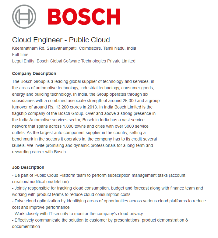 TamilKBase's tweet photo. #Jobs  #ITJobs 
 
 Engineer - Public Cloud @Bosch

3 to 5 years of experience in doing administration tasks on public cloud platforms (Azure and AWS)

https://t.co/sYfbD1T59j https://t.co/lO29Q0zl50