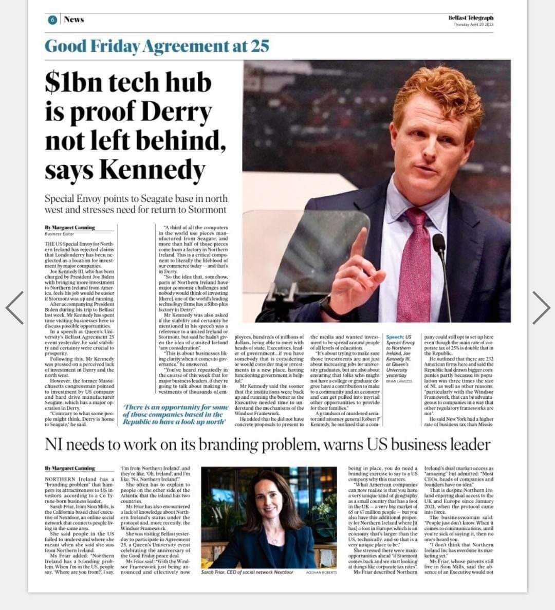 Garbhan_D's tweet photo. And cringe. 
Looks like the Belfast mandarins have walked the @USEnvoyNI right into it. 
Seagate (and all due respect to it) was the last multinational investment of its kind in Derry - 30 years ago, pre-ceasefires and GFA. 
Time to take the blinkers off, Joe. https://t.co/Y1qOnmzcro