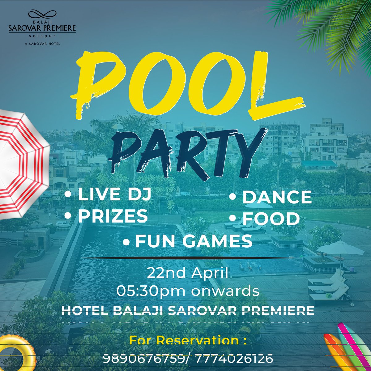 BSPsolapur's tweet photo. Our pool parties are your ultimate summer hotspot! Come join us for a live DJ, fun games, food &amp; some exciting prizes.
Don't miss the chance to have a pool blast with your family and friends! Book Now!
#BalajiSarovarPremiere #YourLuxuryPartnerInSolapur

#poolparty #pool #summer https://t.co/NrirD1hf4C