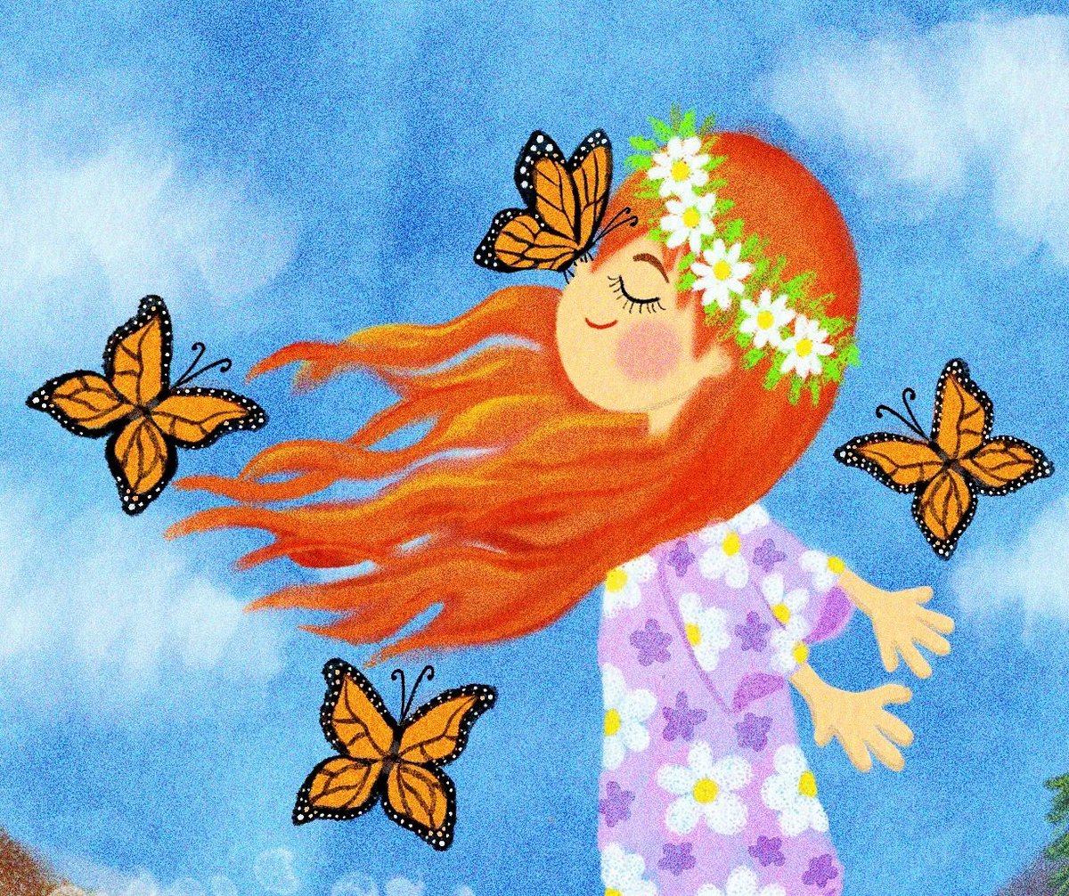 #kidlit #kidlitart #picturebook #springillustration #summerapproaching #seasideillustration #redheadbeauty #natureillustration #embracingchange #childrensbooks #childrensillustrations #wavecrashing #beautifulillustration #butterfliesillustration #butterflies #monarchbutterflies