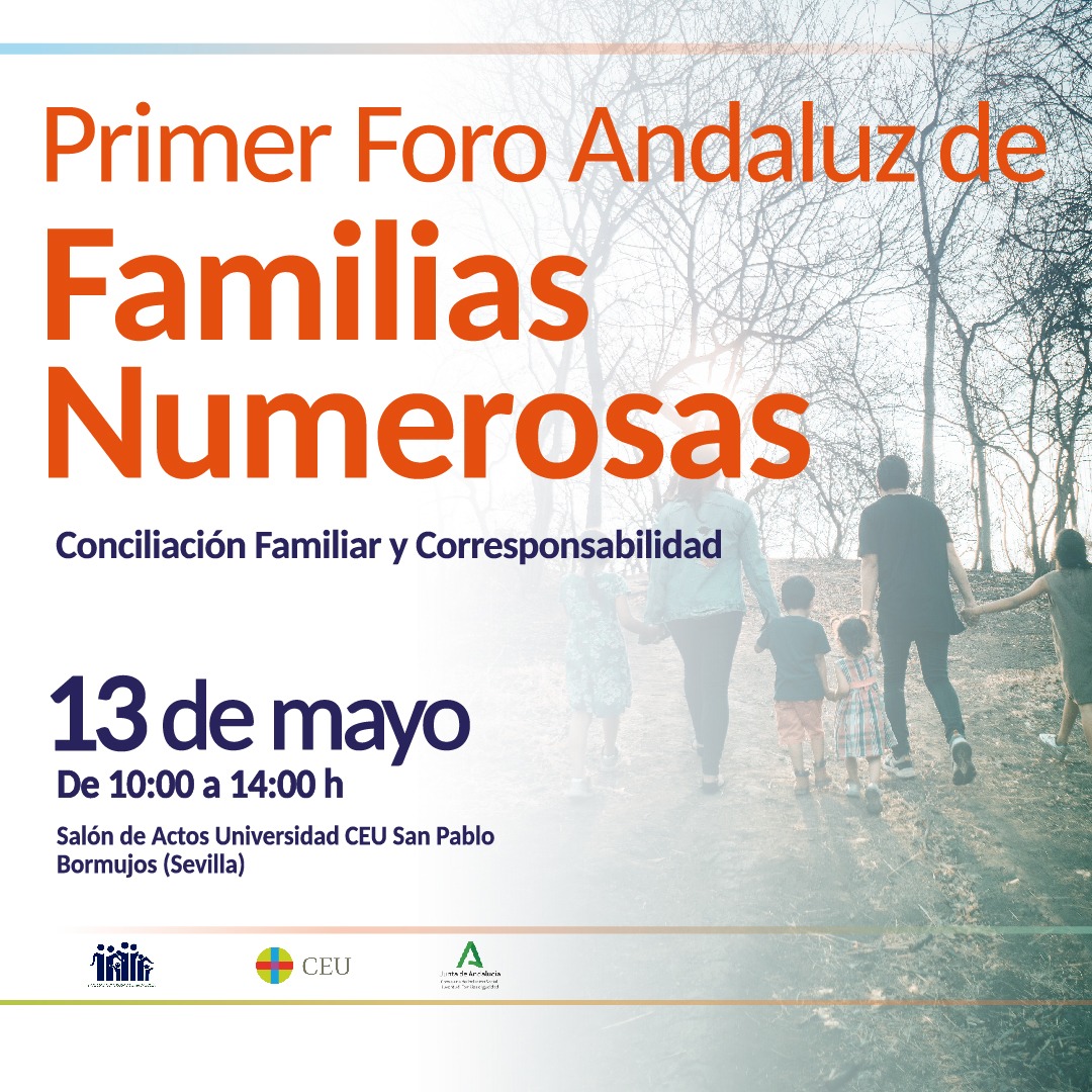 El próximo 13 de Mayo tendremos el I Foro Andaluz de #FamiliasNumerosas ...estáis invitados!!!