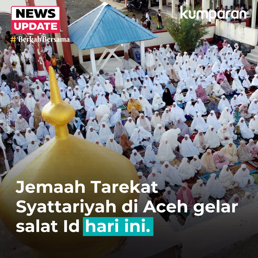 kumparan's tweet photo. Jemaah Tarekat Syattariyah melaksanakan salat Idul Fitri 1444 H di halaman Masjid Syaikhuna Habib Muda Seunagan Desa Peuleukung, Seunagan Timur, Nagan Raya, Aceh, hari ini, Kamis (20/4). #newsupdate #update #news #postr #berkahbersama https://t.co/bV35NVhP1X https://t.co/3W8YX9MDwz