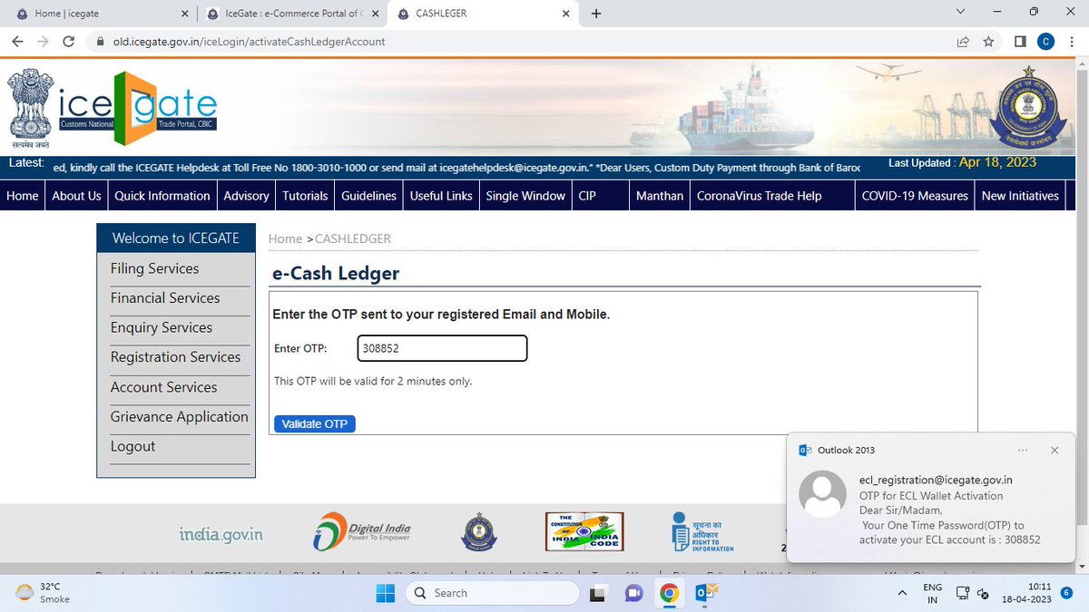 karanhpuri15's tweet photo. @cbic_india @ICEGATE_CBEC @jnchcustoms Please help me i am not able to activate my wallet. Everytime I am typing in the OTP an error message pops saying that unable to create or update ecl wallet. I have raised ticket IM02715137. Please help!!!! https://t.co/90UzrPyqus