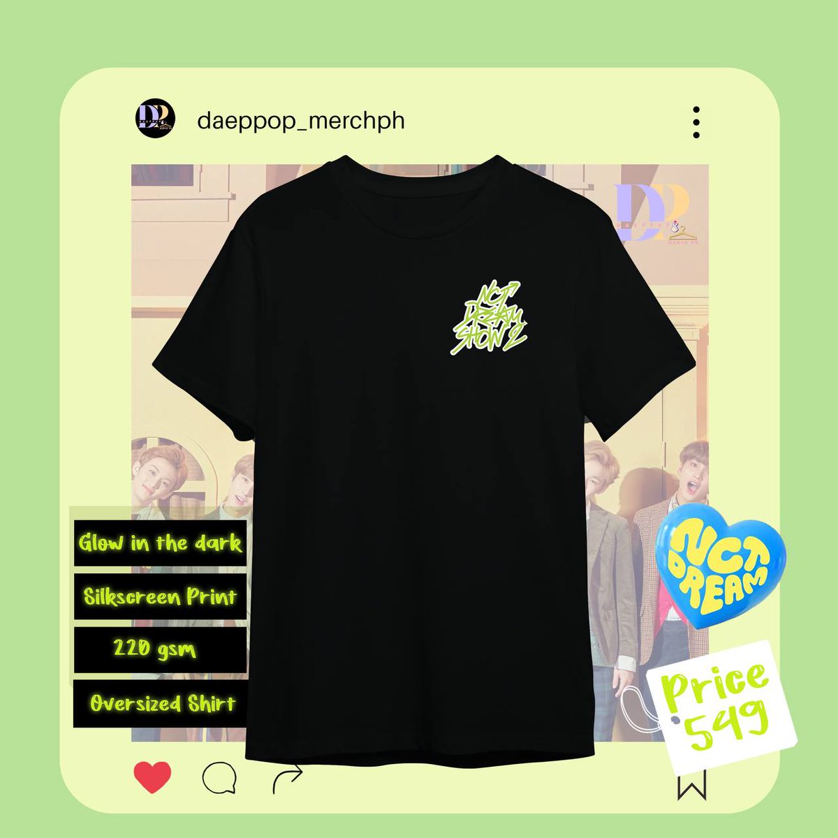 daeppop_merchph's tweet photo. WTS | LFB  

Fan-Made NCT DREAM TDS2 Manila Concert Shirt

✨ For only ₱599 + SF ✨

◽Glow in the Dark (Water-Based Silkscreen Print)
◽ Oversized Shirts
◽50% DP: ₱300 (Pay as you order)

📌 ORDER FORM: 
https://t.co/ujHBKOFhv8
#NCTDREAM_THEDREAMSHOW2 #TDS2inMNL #NCTDREAM https://t.co/a8gerK0RR4