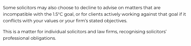 PlanB_earth's tweet photo. Vital new guidance from @TheLawSociety, which vindicates Lawyer Declaration of Conscience (ie solicitors can choose to decline instructions inconsistent with 1.5˚C).

But implication is they may also choose to breach 1.5˚C, ie to profit from mass loss of life.

Is that really ok? https://t.co/5OdcpzGbpy