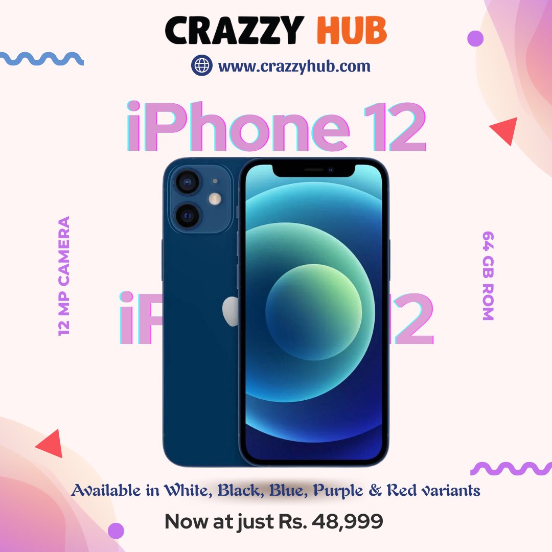 'Get your hands on the stunning Apple iPhone 12 in White, Black, Blue, Purple or Red at an unbeatable price of just Rs. 48,999! 
.
crazzyhub.com
.
#crazzyhub #AppleiPhone12 #GreatDeal #Smartphone #SleekDesign #PowerfulFeatures #AmazingColors #LimitedTimeOffer #GetItNow