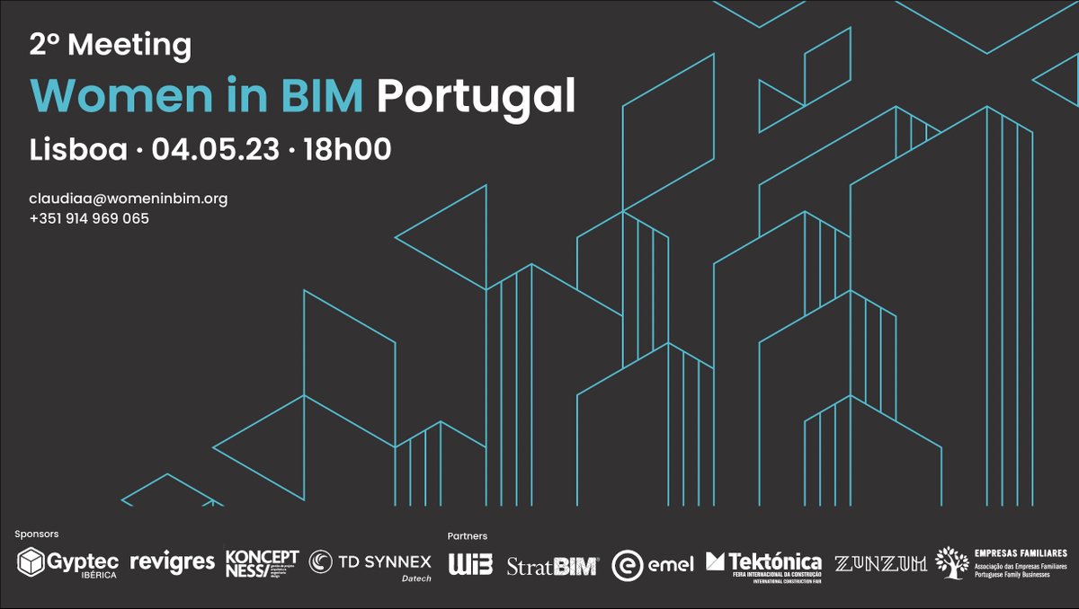We welcome you to join us for our #wib event in #Portugal on May 4 hosted by WIB Regional Lead Cláudia Antunes.

Junte-se a nós no dia 04 de maio de 2023 a partir das 18h00 na feira internacional da construção - Tektónica - em Lisboa. womeninbim.org/event/2o-meeti…