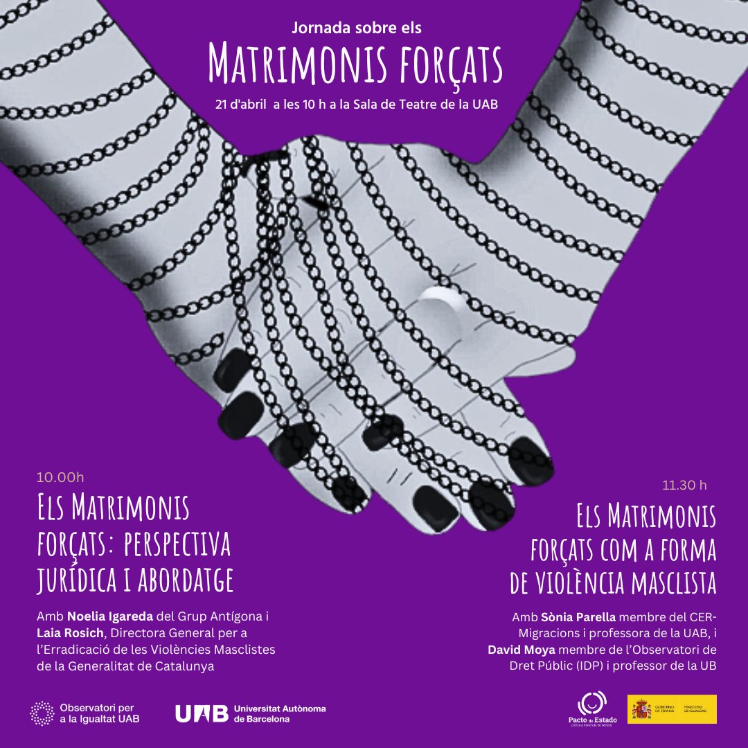 🟣Ja tenim el programa per a la jornada sobre els matrimonis forçats de demà 21 d'abril!
