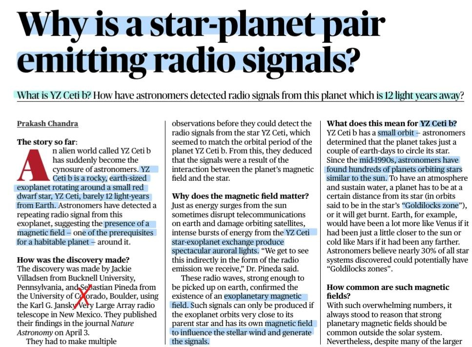 #UPSC ::Science and technology 
👉YZ Ceti b, a rocky, Earth-sized exoplanet rotating around a small red dwarf star only 12 light-years away from Earth.

#UPSC #BPSC #UPPSC  #HPSC #civilserviceexams #UPSCPrelims2023