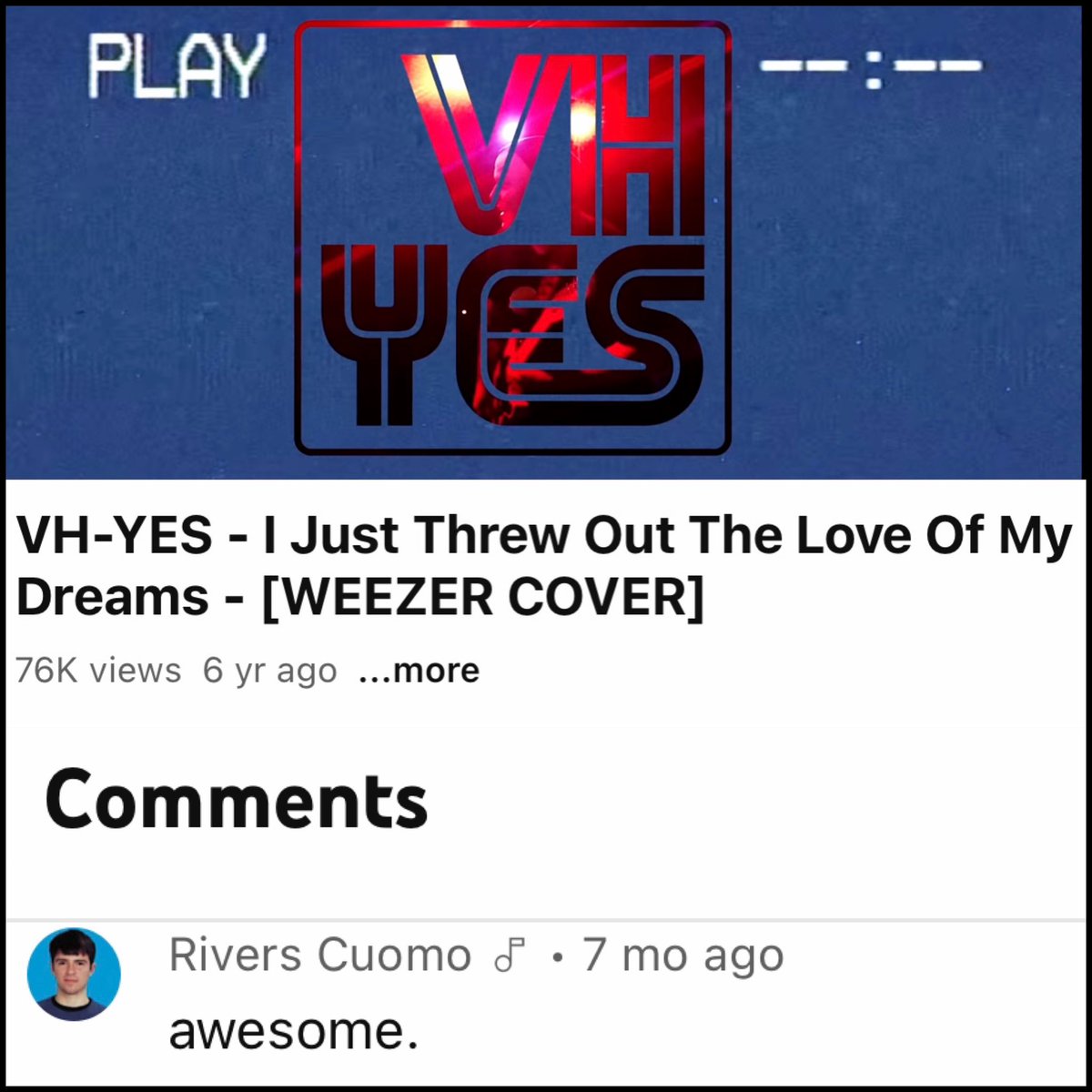 Covering this <a href="/Weezer/">weezer</a> song with <a href="/vhyestweet/">VH-YES</a> was ace!

<a href="/RiversCuomo/">Rivers Cuomo</a> loving it is fucking acer!