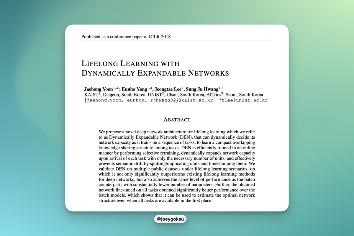 josephgoksu's tweet image. The article discusses the potential of lifelong learning and deep neural networks to create machines that can learn and adapt over time, which has many practical applications in various fields. #DeepNeuralNetworks 
paper: arxiv.org/pdf/1708.01547…