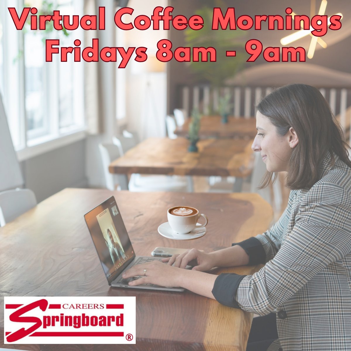 Virtual Informal Coffee Morning – every Friday morning @ 8:00am to 9:00am ☕ 

▶️  Registration details are here: buff.ly/3okkg4i 

#jobsearch #unemployment #careersspringboard #charity #employment #employmentsupport #coaching #mentoring #interviews #networking