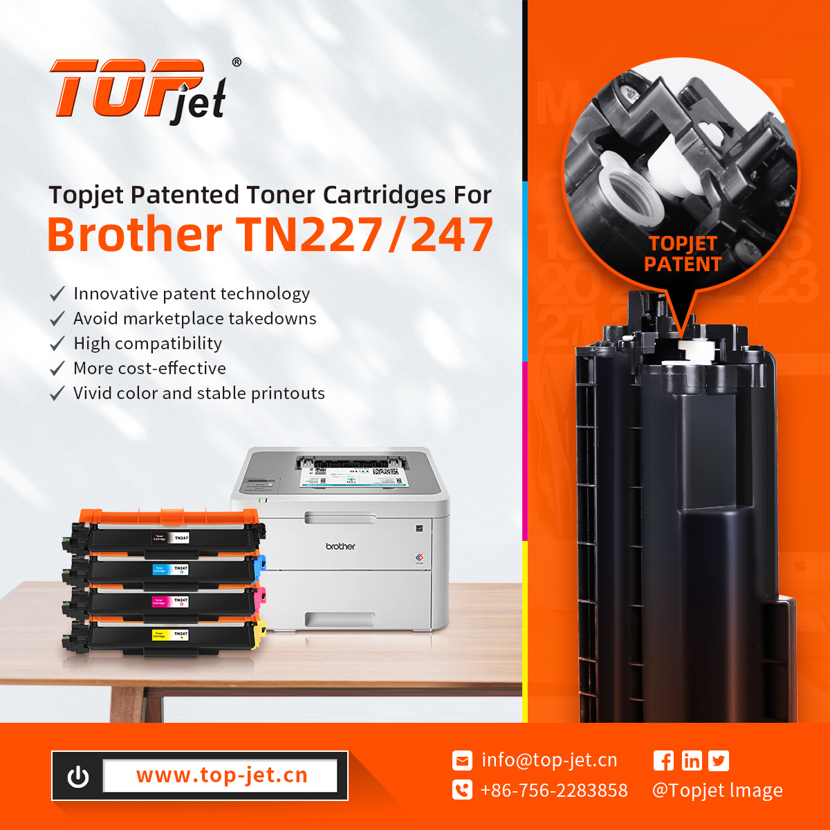 TopjetTech's tweet photo. Topjet Patented Toner Cartridges For Brother TN227/247 with innovative patented technology that improves product performance while allowing you to avoid the risk of infringement.

👇 Click the website for more product information  
https://t.co/SdIgyjKJFI
 
#topjet #TN227 #TN247 https://t.co/chKF0S0wyb