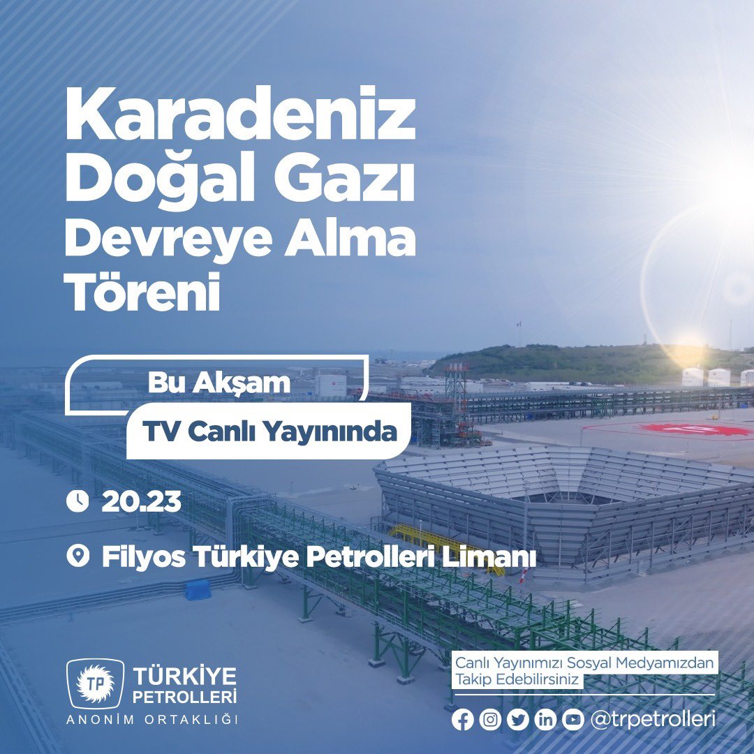 Karadeniz gazını bu akşam milletimizle buluşturuyoruz! 🇹🇷🔥

Sayın Cumhurbaşkanımız Recep Tayyip Erdoğan’ın teşrifleriyle gerçekleşecek Karadeniz Doğal Gazı Devreye Alma Töreni’ni TV canlı yayınından veya tüm sosyal medya hesaplarımızdan anlık olarak izleyebilirsiniz!