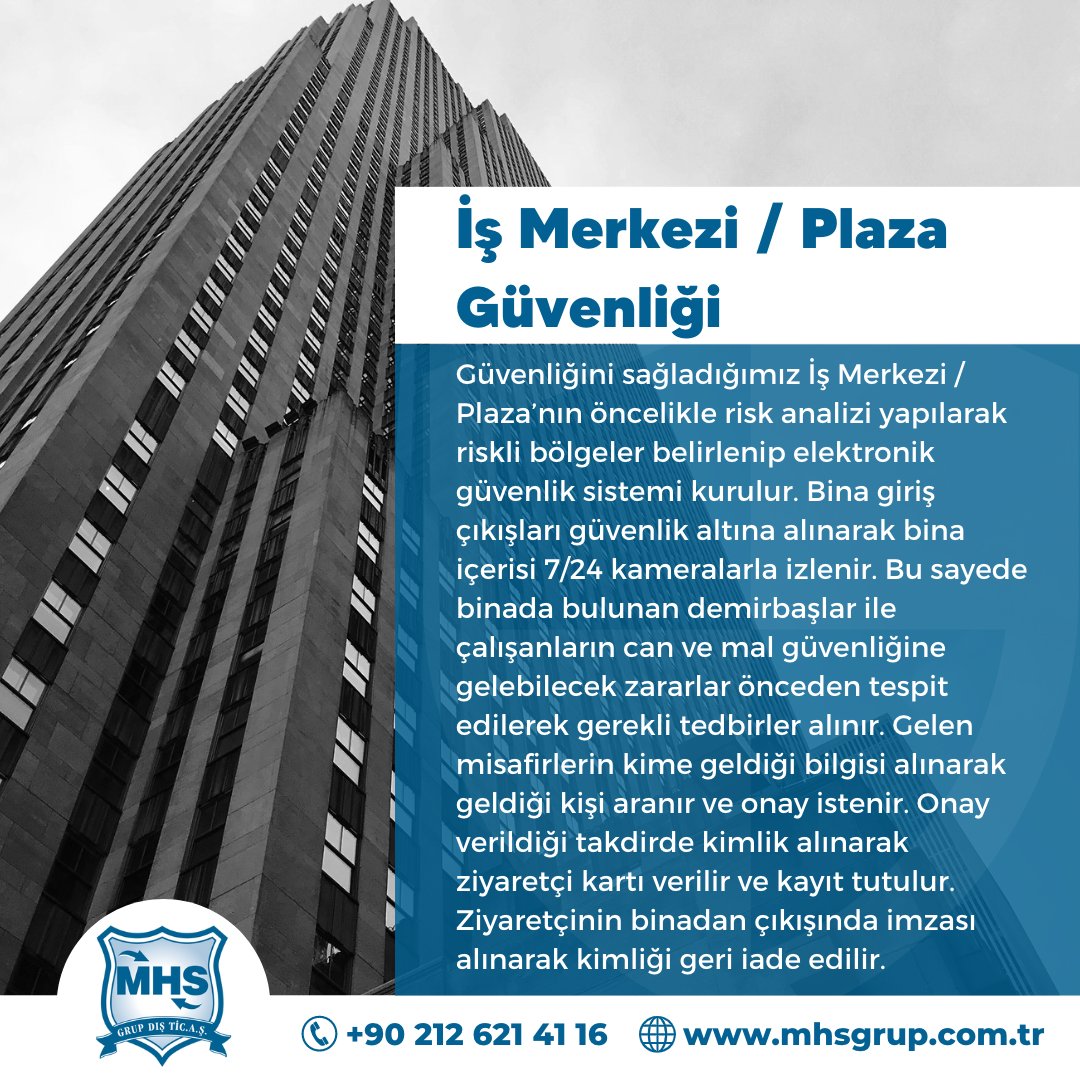 mhsgrup's tweet photo. Güvenliğini sağladığımız İş Merkezi / Plaza’nın öncelikle risk analizi yapılarak riskli bölgeler belirlenip elektronik güvenlik sistemi kurulur.

MHS POST

📞 +90 212 621 41 16
🌐 https://t.co/whhLDsZpN9

#özelgüvenlik #güvenlik #iş  #mhsgrup https://t.co/q46RpiErNE