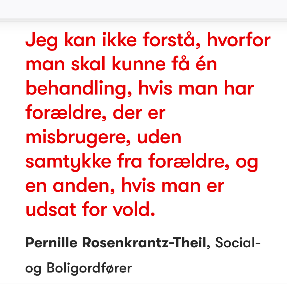 Tak til <a href="/regeringDK/">Regeringen</a> Pernille R-T! Det er så rigtigt, at børn skal have adgang til hjælp i familier med svigt, uanset hvilket svigt. Til gengæld er det forkert, at ministeren er ordfører <a href="/Altingetdk/">Altinget</a> 😉 #dkpol #Barnetslov