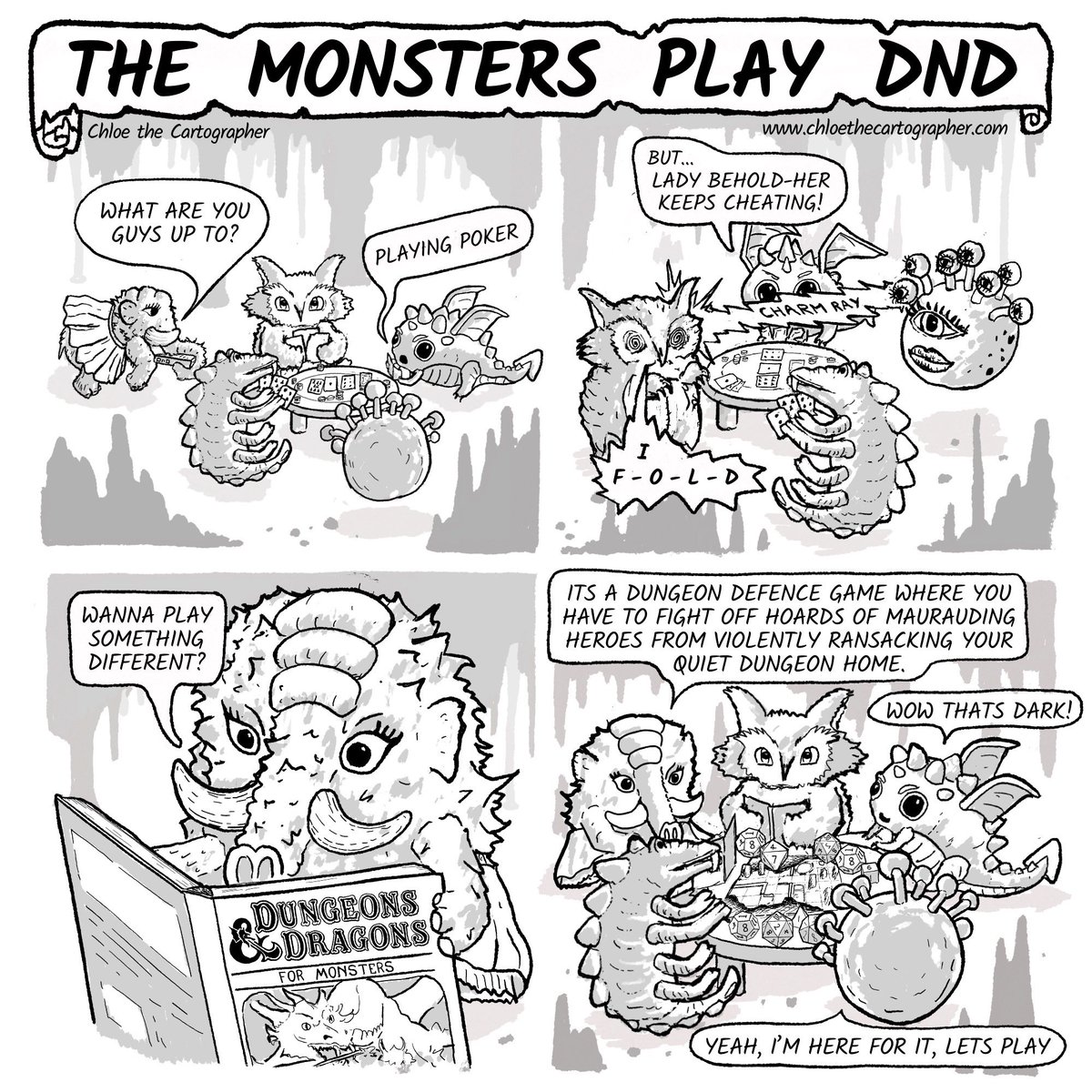 ChloeTheCartog's tweet photo. Episode 1 - Wanna play something different? #webcomic #dnd #5e #dungeonsanddragons #dndcomic #dndcomics #dndmemes #ttrpg #rpgcomic #ttrpgcomic #gamecomics #roleplaying #comic #monstersplaydnd #dndmonsters #themonstersplaydnd #dndmeme #internetcomic #memes #geekmemes #ttrpgmemes https://t.co/Cy40xtTYvE