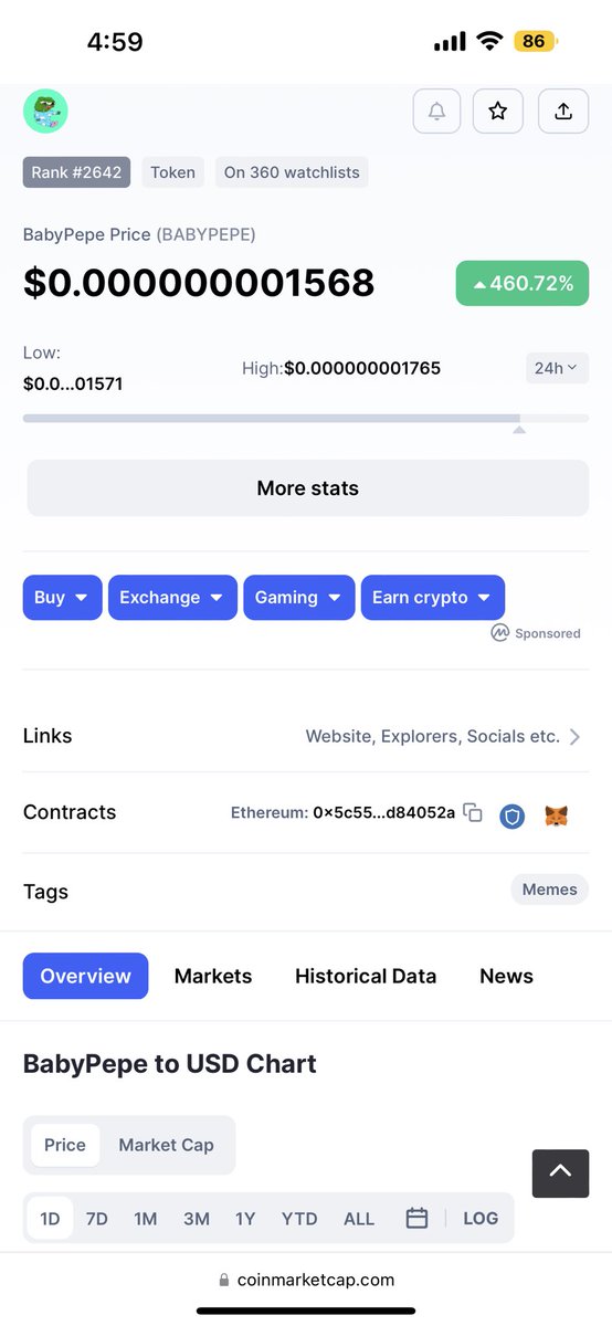 RealPabloHeman's tweet photo. Baby Pepe doing well since my call a few hrs ago😎 Congrats to the folks who got onboard! Retweet and forward this so the message can go viral and everyone can be aware of our Baby Pepe! #PEPE #BabyPepeETH #Bitcoin #Crypto https://t.co/hx7zwHXmt6