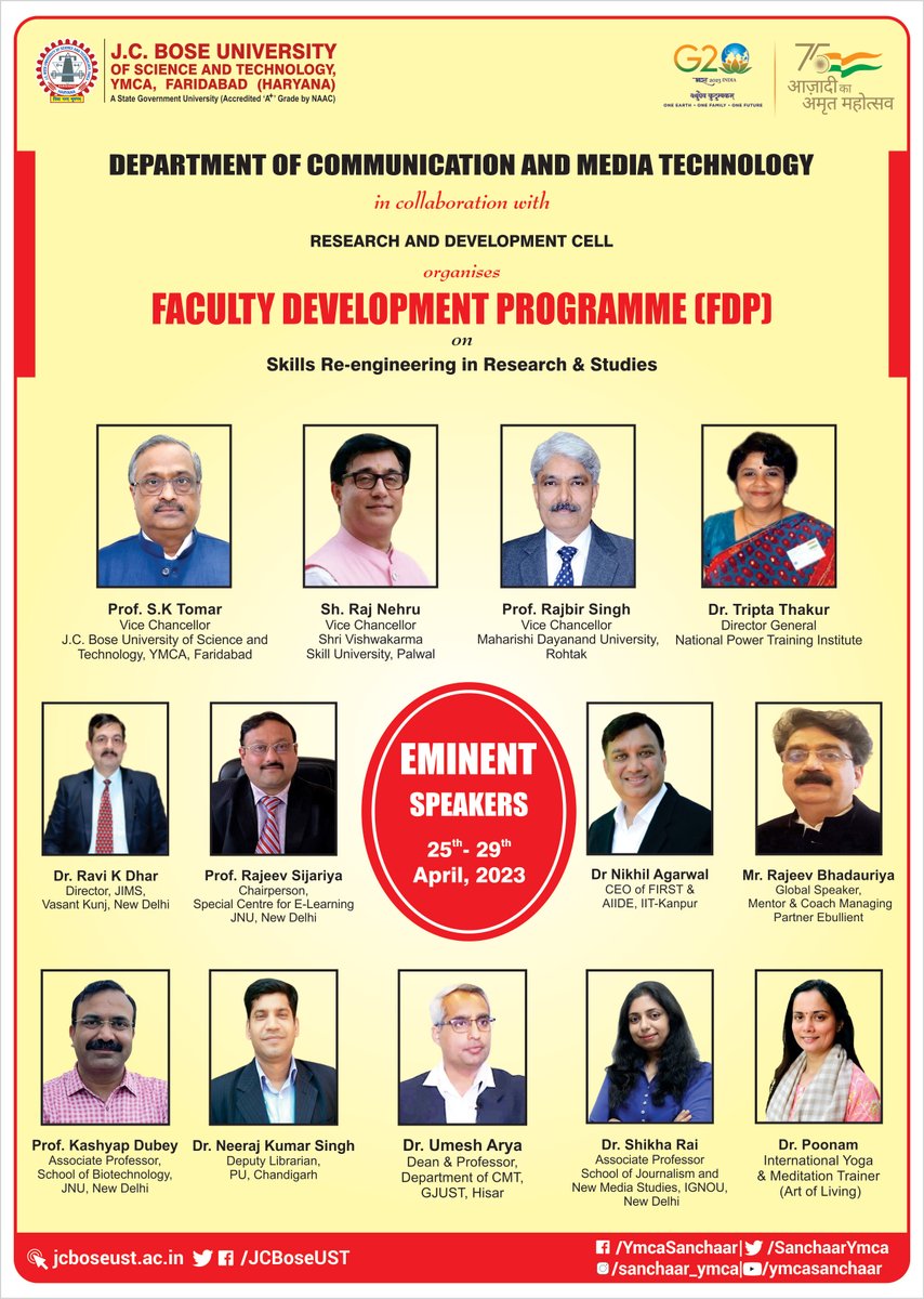 JCBoseUST's tweet image. Dept. of Communication and Media Technology of @JCBoseUST in collaboration with Research &amp;amp; Development is organising Faculty Development Program (FDP) on the topic Skill Re-engineering in Research and Studies from 25th April to 29th April, 2023.

#FDP #developmentprogram