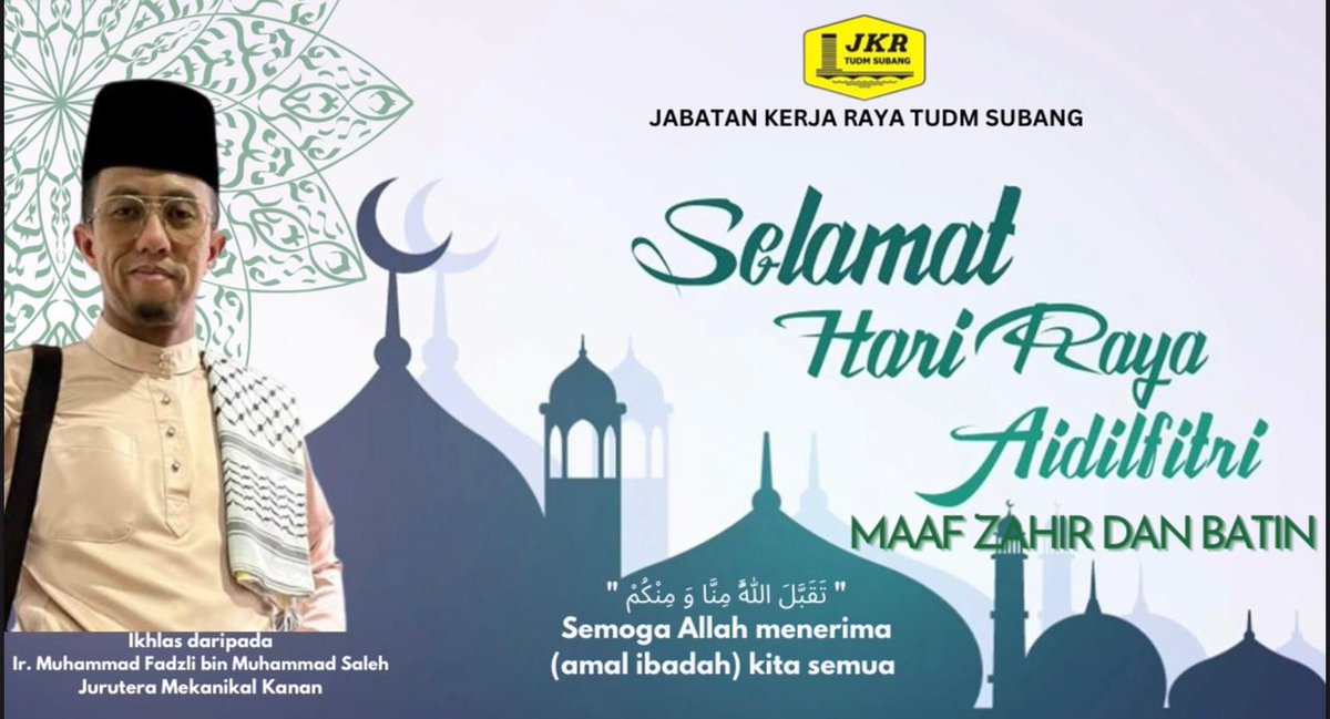 Assalamualaikum &amp; Salam Sejahtera,
YBhg. Datuk/Dato’/Datin/Tuan/Puan,

Mohon maaf zahir dan batin
SELAMAT HARI RAYA AIDILFITRI 1444H/2023

Dengan Ingatan Tulus Ikhlas Daripada,
WARGA KERJA JKR TUDM SUBANG
<a href="/csfbjkr/">CSFB JKR</a> <a href="/UTSSelangorJKR/">JKR UNIT TENTERA SELANGOR</a> <a href="/JKRSelangor/">JKR Selangor</a>