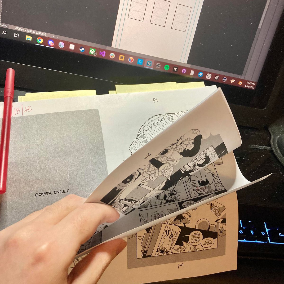 NebNovComic's tweet photo. I may do all my work digitally these days, but I still feel the need to print everything out and hold it in my hands while I take notes on edits #nebulanovem #makingcomics 
-
#comicart #comics #drawing #illustration #nebnovcomic #splitdecision #splitdecisioncomics #justmakecomics https://t.co/a0B1ncCHdI