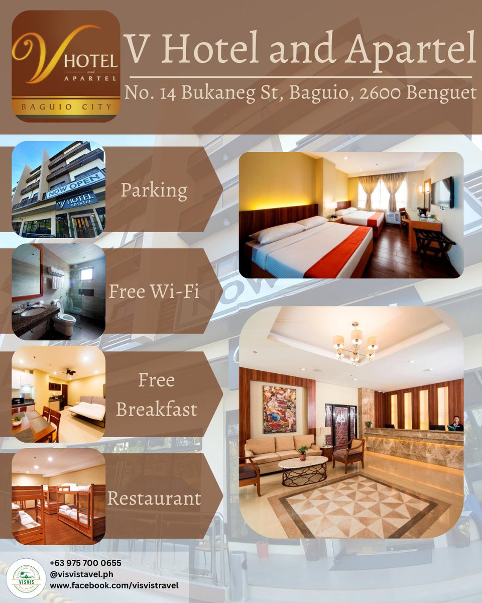 vvtravandtour's tweet photo. Experience a tranquil and calm vacation with V Hotel and Apartel! Book now and avail at Visvis Travel. Experience the beauty of Baguio this summer. #Booknow #ExploreBaguio #Baguio #SummerDestination #VHotelandApartel https://t.co/fYpjnz8LSS