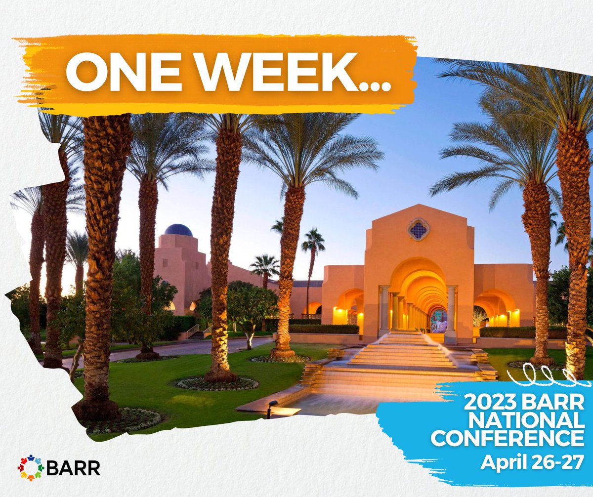 BarrCenter's tweet photo. We are just one week away from kicking off the 2023 BARR National Conference and we can't wait to welcome you. In the meantime, stay tuned for more details and exciting opportunities that await you in Palm Springs, CA. ☀️ https://t.co/mZXbi6DZx9